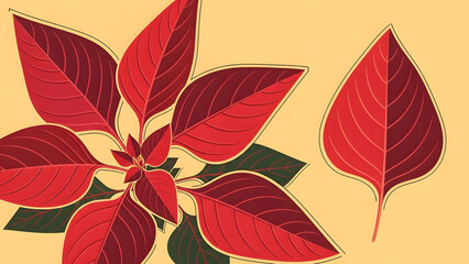 Vivid crimson amaranth leafy greens illustrated as a detailed botanical nature composition, decorative organic plant foliage artwork highlighting edible vegetable texture and vibrant natural growth