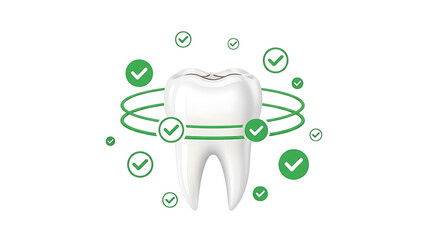 A pristine white tooth surrounded by green Page indicators signifying optimal dental health in a clean and simple visual representation