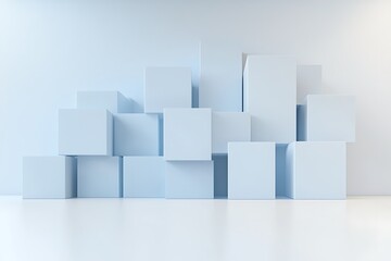 Obraz premium Minimalist Arrangement of Light Blue Cubes on a White Background for Modern Design Concepts