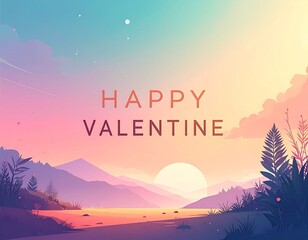 Valentine's Day celebration with typography floating in air over mountains at sunset