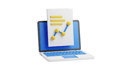 3D Laptop Displaying Financial Report with Growth Chart
