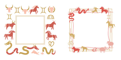 Lunar Frame / Background. Vector, minimalist, illustration, icon set.