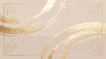 Elegant Gold Brush Strokes & Floral Frame Background