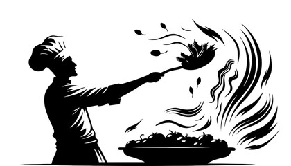 Chef cooking with dynamic stir fry technique