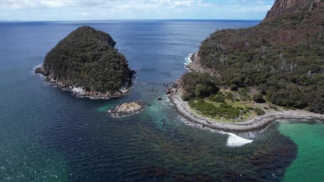 Penguin Island And Blue Ocean In Tasmania, Australia - Drone Shot