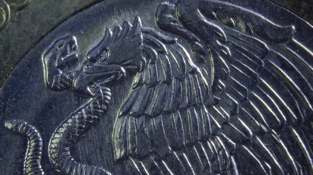 Iconic Aztec legend Tenochtitlan symbol on mexican pesos coin