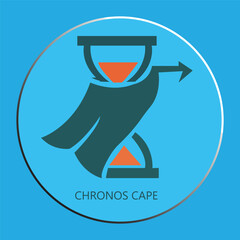 Abstract Time Concept Illustration: Hourglass Wearing a Cape with Directional Arrow