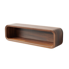 Modern wooden wall shelf with rounded edges on transparent background