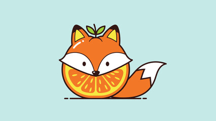 Adorable cartoon fox character creatively merged with a vibrant orange slice featuring a small green sprout on its head illustration