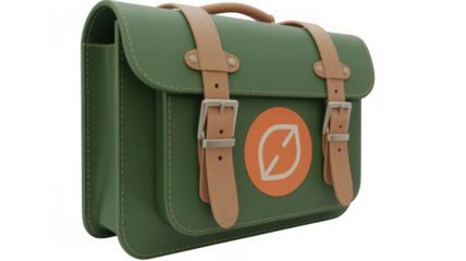 Green leather satchel with orange satchel bag isolated on a transparent background