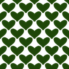 A seamless pattern featuring dark green, stylized hearts on a white background, perfect for use as a digital paper, graphic design element, or background for various creative projects.