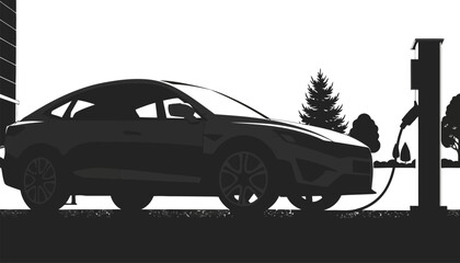 Electric car charging at station in modern setting