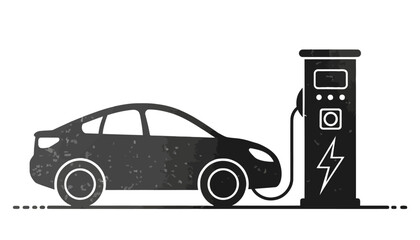 Electric car charging at modern station with lightning bolt symbol
