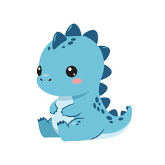 Adorable Baby Blue Dinosaur Cartoon Sitting Isolated on White © fiqri