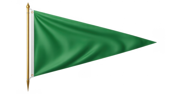 Green Pennant Flag with Gold Pole isolated on a transparent background - Powered by Adobe