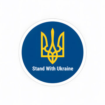Circular Stand With Ukraine Sticker Featuring National Emblem