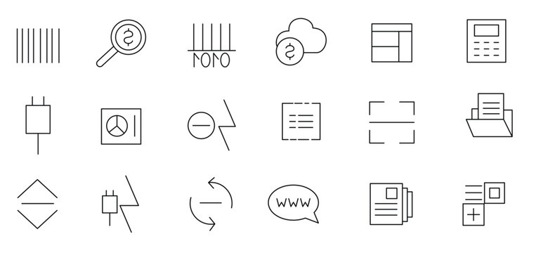 Flashcode linear icon set. Online, barcode, payment, details, code, scan outline icon collection. UI thin outline icons pack.
