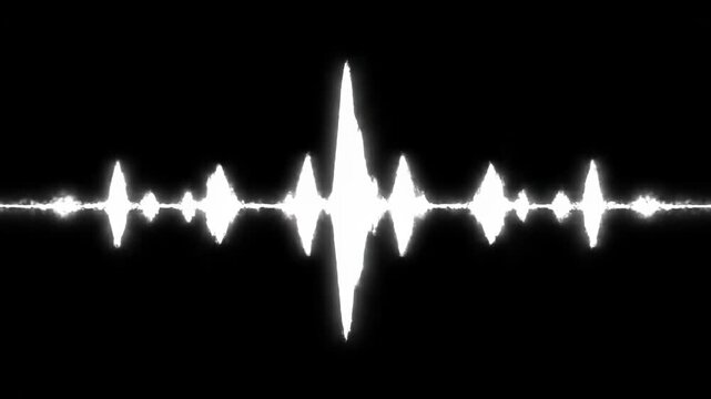 Glowing white sound wave on a black background for audio or music related concepts and designs
