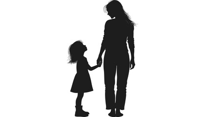 Silhouette of mother and child holding hands together