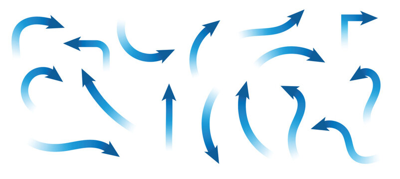 set of blue arrow showing wind flow isolated on white 