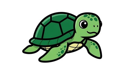 Cute Cartoon Green Turtle Illustration.