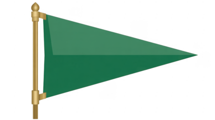 Green Triangle Flag on Gold Pole isolated on a transparent background