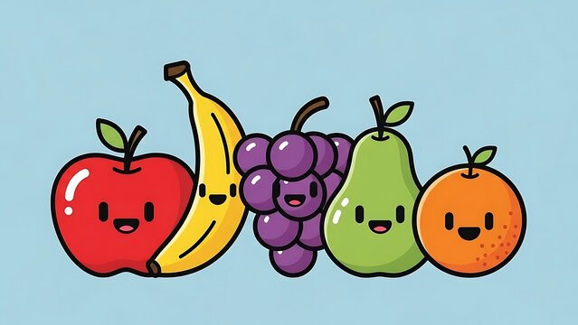 Colorful cartoon fruits with smiling faces. - Powered by Adobe