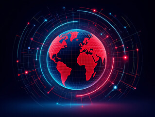 Glowing Red and Blue Digital Earth with Network Connections globe technology