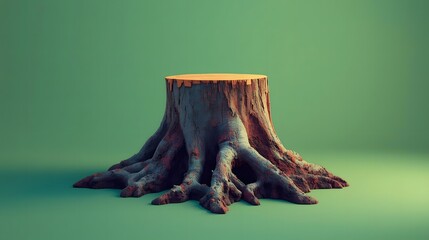 Tree Stump Isolated On Green Background
