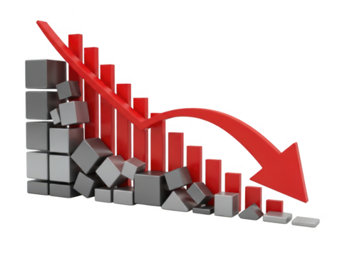 Declining business trend with red arrow isolated on transparent background. Declining bar graph with red arrow - Powered by Adobe