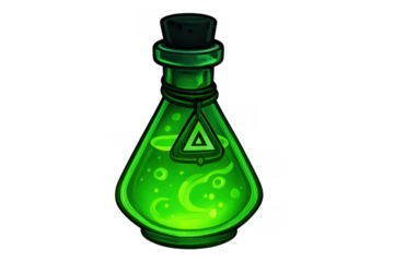 Green potion bottle with glowing liquid and magic symbol