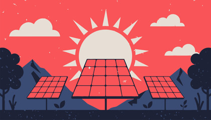 Renewable energy with solar panels in a scenic landscape