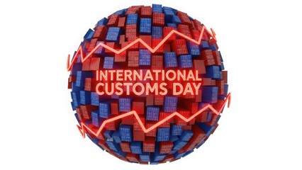 International Customs Day concept with a globe made of shipping containers and a glowing graph.