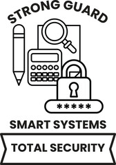 A white background with a black and white image of a pen, calculator, and a key