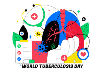 World Tuberculosis Day Vector Illustration Featuring Lungs and Bacteria for TB Awareness and Medical Campaigns with a Healthcare Background