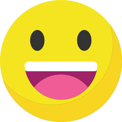 A happy yellow smiley face icon featuring a cartoon illustration of a joyful expression and emotion symbol designed as a circular vector badge