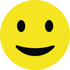 Happy smiley face vector icon with a yellow cartoon expression of joy and fun emotion symbol on a white background