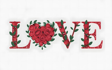 LOVE Text Made of Red Roses