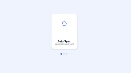 Minimal flat illustration of a mobile app screen showing auto sync with a circular loading icon. Suitable for automatic data synchronization, background updates, cloud syncing, and modern UI or UX des