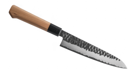 Knife with wooden handle and metal blade kitchen knife isolated on a transparent background