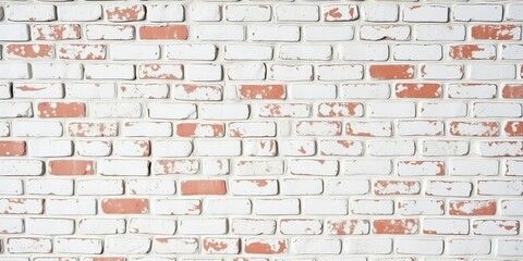 Weathered whitewashed brick wall, showing texture and subtle grime, aged, whitewash