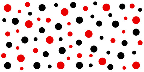 Random dots texture black and red. Big and small polka dot seamless pattern background. © Linda