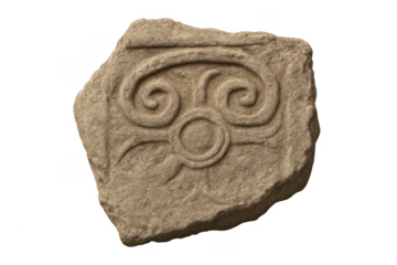 Fragment of ancient stone carving ornament on transparent background