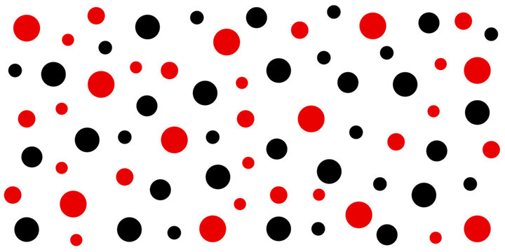 Random dots texture black and red. Big and small polka dot seamless pattern background.