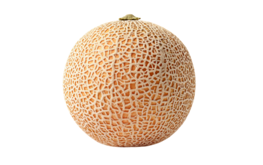 Natural cantaloupe melon with textured rind emphasizing juicy interior and healthy produce appeal isolated on transparent background PNG