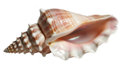 Large seashell with brown and white patterns large shell isolated on a transparent background