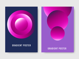 Modern Abstract Gradient Poster Set with Purple and Magenta Circular Geometric Shapes, Minimalist Vertical Backgrounds for Creative Branding and Wall Art Vector Illustration