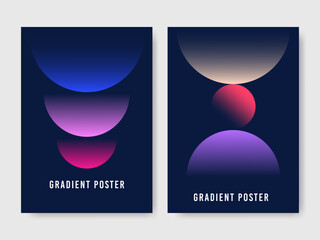 Title Modern Gradient Poster Design with Abstract Semicircles and Vibrant Spheres on Dark Blue