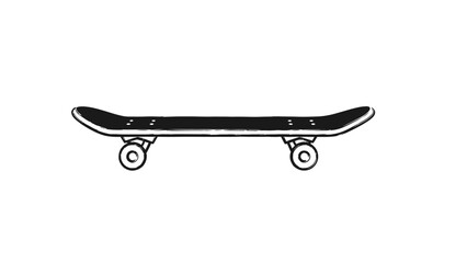 A minimalist black and white illustration of a skateboard with four wheels on a white background, perfect for graphic design projects