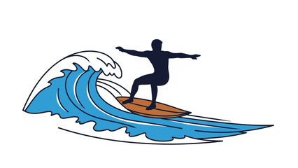 Silhouette of a Surfer Riding a Wave with Board, Embracing the Spirit of Ocean Adventure
